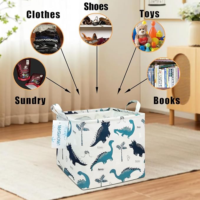 Square Storage Baskets Children Shelves Gift Toy Organizer Room Dinosaur | Laundry Hamper Collapse Canvas with Handles for Organizing Home Kitchen Children Toys Office Closet Shelf