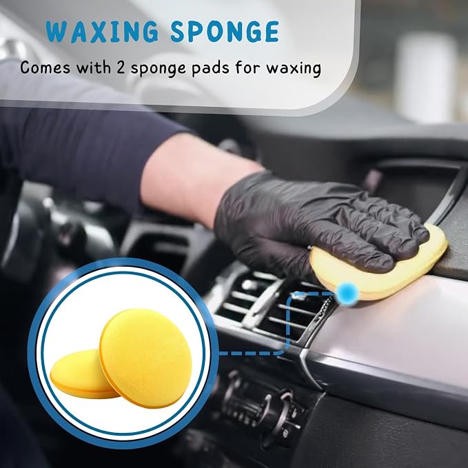 Car Wash Brush with Long Handle, 55'' Vehicles Exterior Washing Supplies, Soft Bristle Scrub Broom for Solar Panel, Boat, RV, Truck, Deck Cleaning, 2 Wax Applicator Pads Included