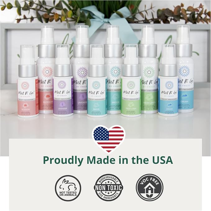 Mist N' Go by Omaze Travel Odor Eliminator - Toilet Spray for Bathroom Air Freshener - Daily Pack (2oz x1 + 1oz x1)