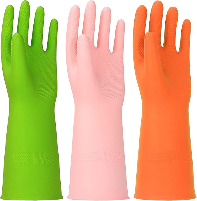 Latex Free Nitrile Cleaning Gloves, Large, 3 Pairs | 12 Mil Thick, Reusable Gloves with Non-Slip Grip, Waterproof for Dishwashing, Kitchen, Bathroom & Household Cleaning