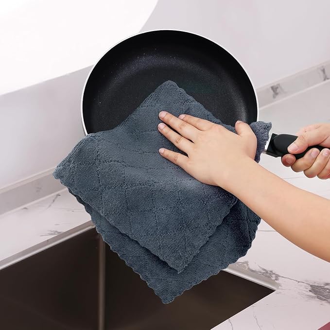 Homaxy 24 Pack Super Soft Absorbent Dish Towels, 10" x 20", Dark Grey | Coral Velvet, Nonstick Oil Fast Drying Microfiber Cleaning Cloth, No Lint Dishtowels for washing