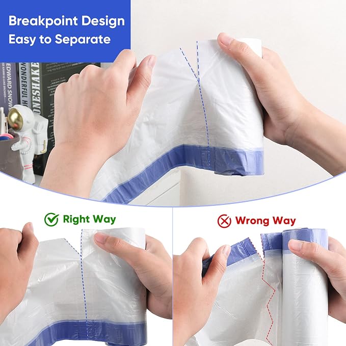 Trash Bags 6 Gallons Drawstring Garbage Bags 60 Count for Office, Living Room, Kitchen and Bathroom Trash Cans- Thickened, Stretchy, Unscented