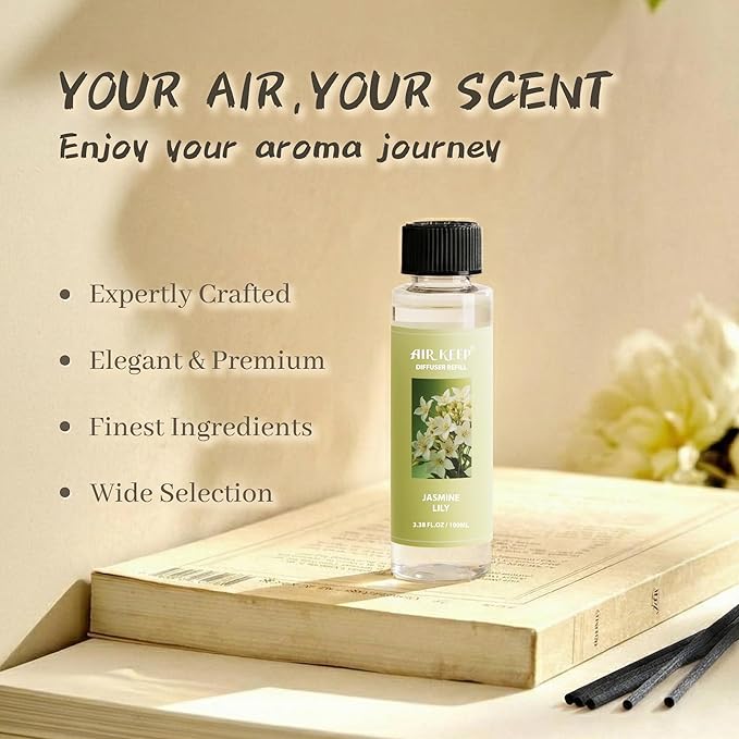 Reed Diffuser Oil Refill/Jasmine Lily/3.38 oz / 1 Pack/Air Freshener & Aromatherapy Essential Oil Blend for Home Fragrance – Scented Refill Oil for Bathroom, Bedroom & Home Decor