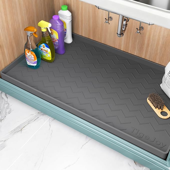 TigeJoy Under Sink Mats for Kitchen Waterproof 37" x 22", Cabinet Liner | Leak-Proof Silicone Mat Sink Protector, Kitchen Essentials Organizer and Storage,Boot or Shoe Tray, Pet Feeding Mat