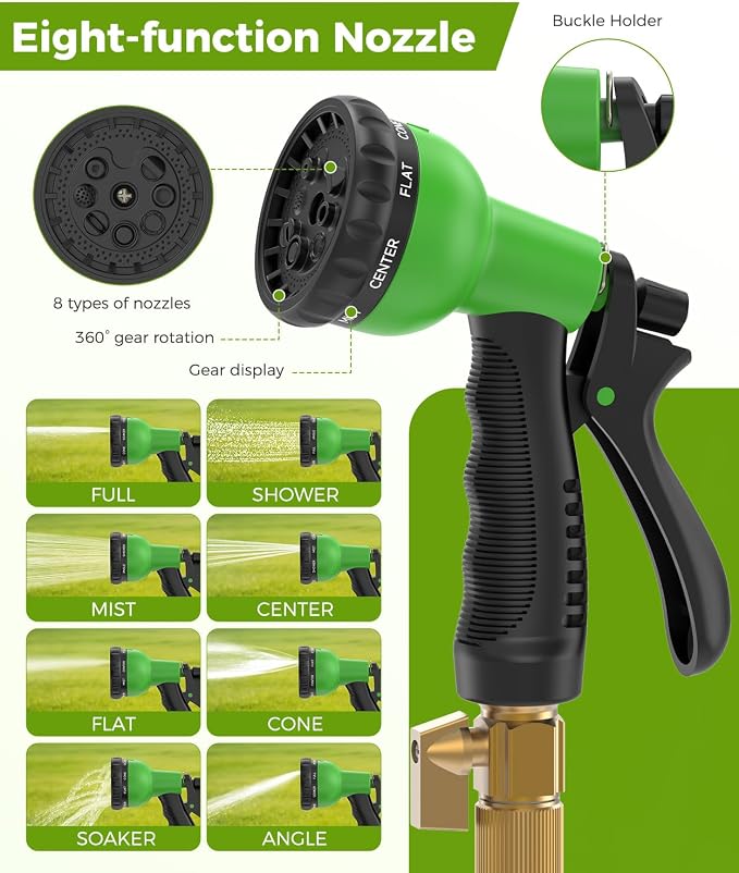 75ft Garden Hose，Non-Expandable Water Hose with 8 Function Spray Nozzle, Burst-Resistant，Kink-Free，Lightweight，Durable & Flexible 3/4" Garden Hose for Gardening, Yard，Lawn, Car Washing