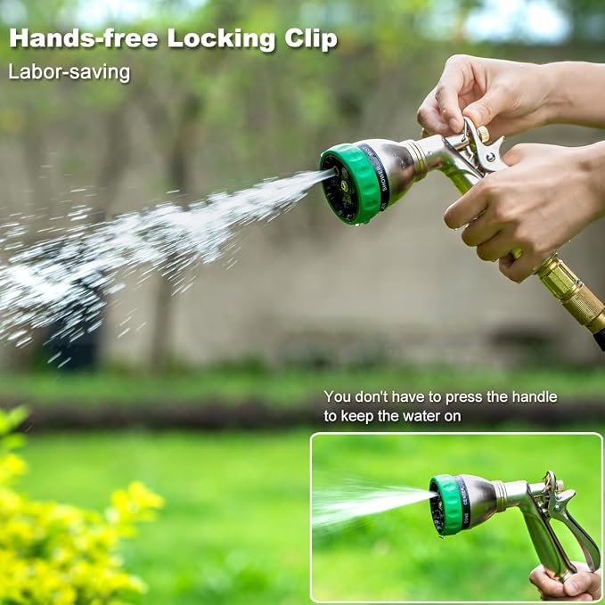 FANHAO Upgraded 100% Metal Garden Hose Nozzle Heavy Duty, 7 Spray Patterns | Rustproof Hose Sprayer Nozzle, Lockable Trigger, High Pressure Garden Nozzle for Watering Plants, Car & Pet Washing