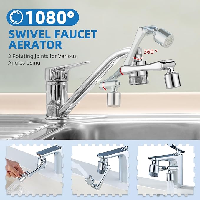 CECEFIN Sink Filter for Bathroom/Kitchen Water Faucet Extender, 1080 Swivel | 9pcs Cartridge,Reduce 99% Chlorine, NSF Test Water Filter for Skincare Face Wash, Brass Faucet Mount Purifier, 2-Mode Aerator