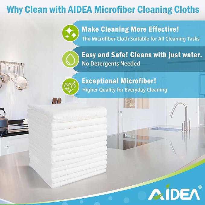AIDEA White Microfiber Cleaning Cloth 20PK, Cleaning Rags, 11.5"x 11.5" | Microfiber Towel for Cars, Lint Free Cloth, Kitchen Towels Dusting Cloth, Wash Cloths, Dish Rags for Home, Kitchen