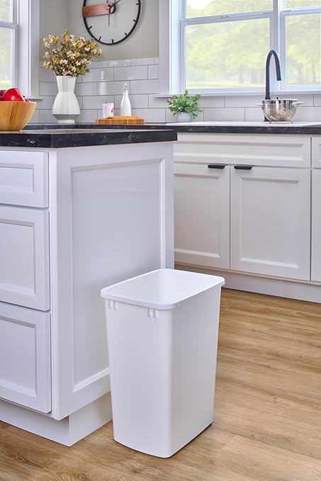 Rev-A-Shelf Double Pullout Garbage Trash Cans for Kitchen Cabinets, 35 Qt | Replacement Large Capacity Waste/ Recycling Bins for Kitchen Cabinet Pullouts, White, RV-35-52