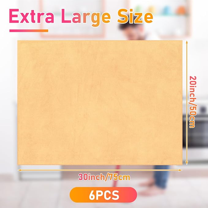 Newwiee 6 Pcs Extra Large Microfiber Cleaning Cloth 30" x 20" Washable Reusable Microfiber Towel Streak Free Lint Free Cloth for Cleaning Home Glass Office Window Bathrooms (Pink,Yellow,Light Blue)