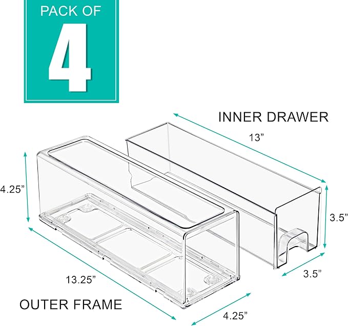 Sorbus Clear Stackable Storage Drawers with Pull-Out Bins (Small, 4 Pack) | Easy-access plastic organization for pantries, offices, bathrooms and closets; supports sorting and visibility.