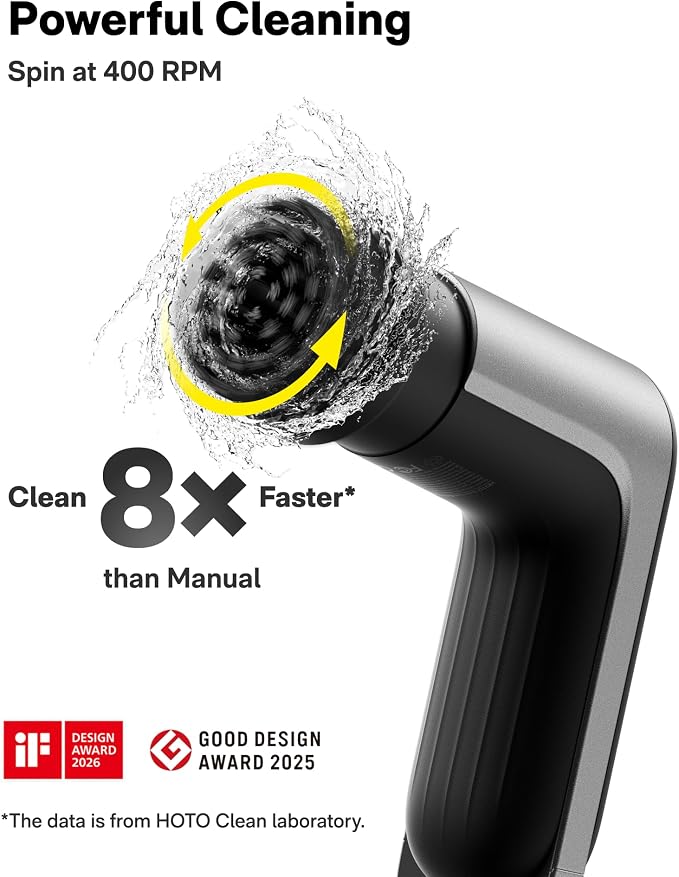 HOTO Grip™ Cordless Electric Spin Scrubber, IPX7 Waterproof, 6 Brush Heads | Lightweight at 0.65 lb, Powerful Cleaning Scrubber, for Bathroom, Kitchen, Tile, Shower