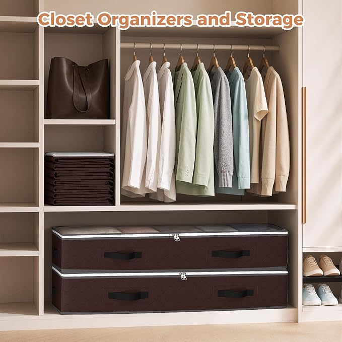 Budding Joy 6 Pack 95L Under bed Storage Containers Brown | Underbed Storage Bags for Blankets, Towels, Comforter, Sweaters, Linen Sheets, Wrapping Paper