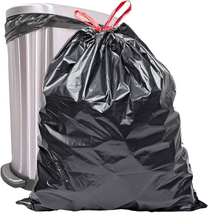 Reli. 39 Gallon Trash Bags, Drawstring | (100 Count) Large 39 Gallon Heavy Duty Drawstring Trash Bags | Garbage Bags, 39Gal Capacity, Lawn Leaf (39Gal, Black)