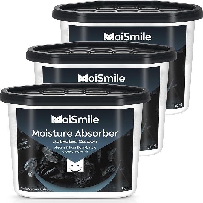 Moisture Absorbers with Activated Charcoal, Humidity Control & Air Deodorizing Preparations for Closet, Bathroom, Basement, Car & RV, 3 Pack