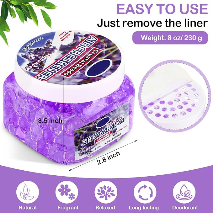 6 Pcs Air Freshener Gel Beads, Ocean, Lemon, Lavender | 8 oz Removing Gel for Home, Bathrooms, Cars, Boats, RVs, Pet Areas, Room, Toilet
