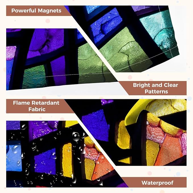 4 Pack Fluorescent Light Covers for Ceiling Lights Stained Glass Window Decorative Magnetic Light Cover Light Filters for Classroom Office Home