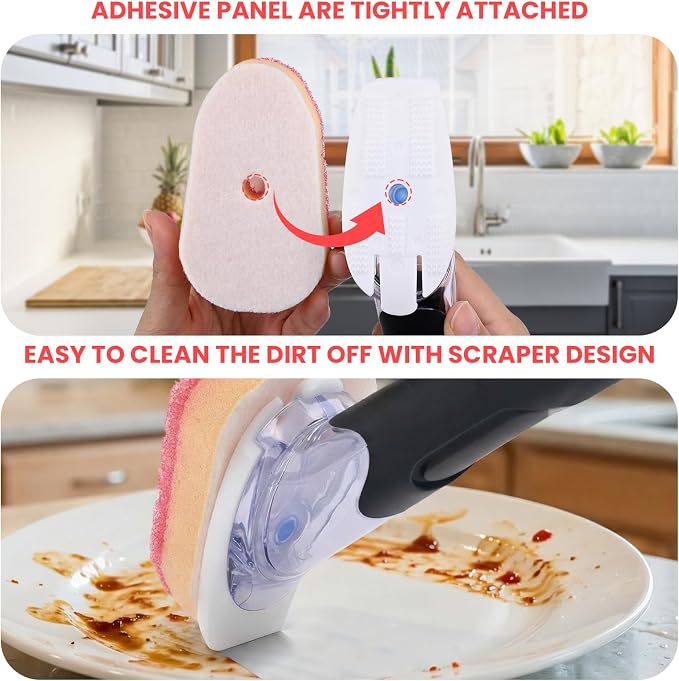 RIMAY Soap Dispensing Dish Brush Set with 10 Sponge Refills and Holder | Dish Brush with Soap Dispenser Kitchen Dishwashing Dish Wand Handle for Dishes, Pans, Pots, Sink