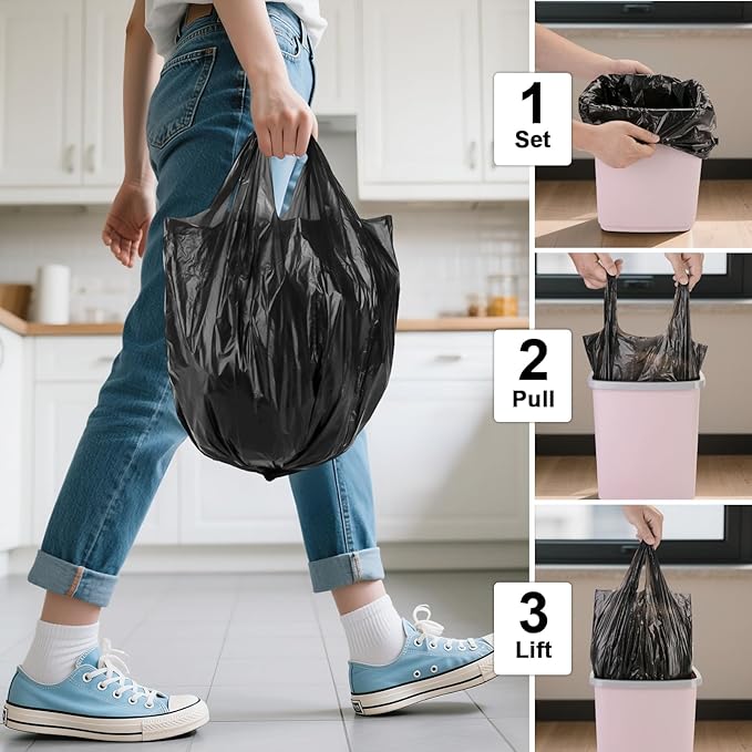 2.6 Gallon Small Black Bathroom Trash-Bags - Compostable Mini Garbage Bags With Handle 100 Count Biodegradable Little Waste Basket Kitchen Office Car Unscented Tiny Liners Strong Thick Chenyucheng
