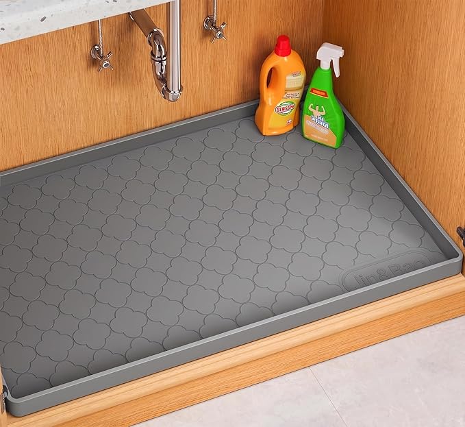 Jin&Bao Under Sink Mat 25" x 19" Waterproof Silicone Cabinet Kitchen Liner | Silicone kitchen cabinet protector, bathroom shelf liner, raised edge traps leaks, anti-slip, easy to clean & dishwasher safe