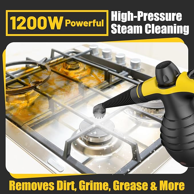 Pressurized Handheld Steam Cleaner with 10pcs Accessories & Safety Lock, Multi-Purpose & Powerful Home Use Steamer for Cleaning, Car, Bathroom, Shower, Upholstery, Grout, Window (Black)