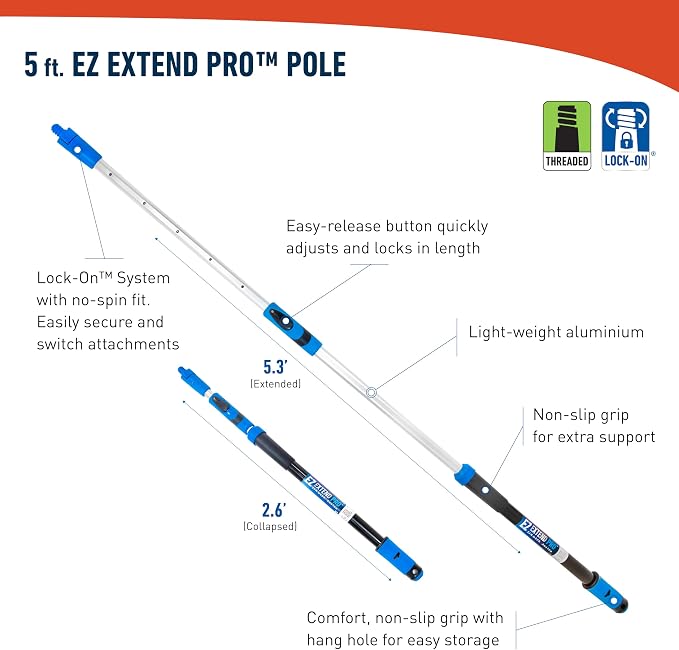 Unger Professional Lock-On 22 in. Curved AquaDozer Rubber Floor Squeegee with Ez Extend Pro Telescopic Pole, Lightweight Rubber Durable Squeegee for Tile, Smooth Concrete, Basements