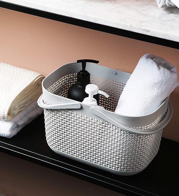 Plastic Portable Shower Caddy Basket, Storage Organizer with Handle, Grey | Bottom Drain Holes, Keep Dry, Sturdy and Durable, Easy to Carry for Bathroom, Kitchen, Dorm Room, RV, College