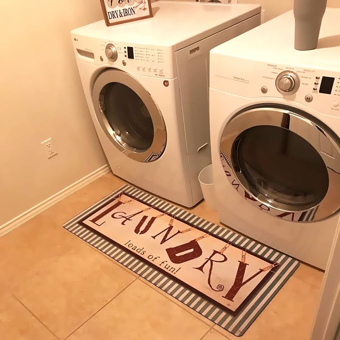 Vintage Laundry Room Floor Mat Non Skid Rubber Waterproof Farmhouse Laundry Room Rug Runner, 20''×59''