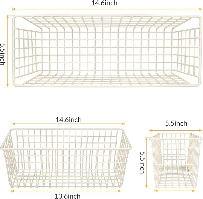 2 Sets White Extra Large Hanging Wall Basket with Steel Hooks | Metal Wire Baskets for Organizing, Wallmounted Fruit Vegetable Toy Snack Storage, Home Kitchen Bathroom Laundry Pantry