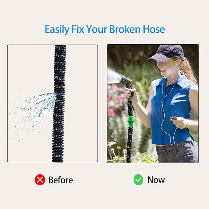 4 Sets Expandable Garden Hose Repair Kit with User Manual | Compatible with Pocket Hose, Dual-Channel Hose Female Male Connectors, Fits Expandable Garden Hose 25 50 75 100 FT, Green