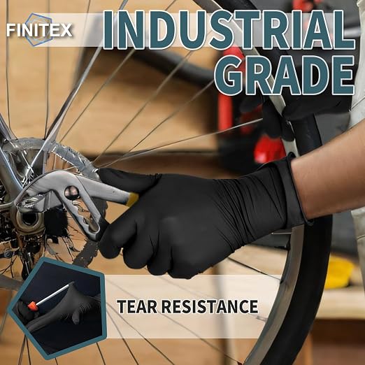 FINITEX - Black Nitrile Disposable Gloves, 5mil, Powder-free, Medical Exam Latex-Free 100 PCS For Examination Home Cleaning Food Glove (Medium) (Pack of 3)