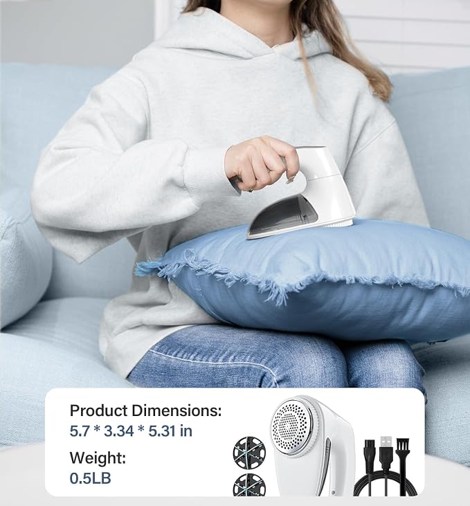 Bymore Fabric Shaver, Lint Shaver, Sweater Shaver for Clothes, White | Large 65mm head and six-leaf blades cover more area in fewer passes for fast, even care on sweaters, couches and furniture