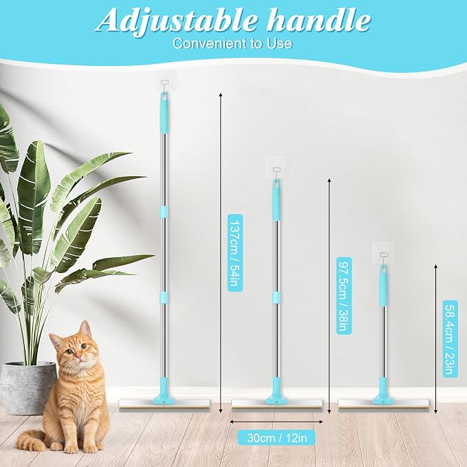 Carpet Rake for Pet Hair Removal, 4 in 1 Reusable Pet Hair Remover Tool | 23-54" Adjustable Rubber Broom, Silicone Grooming Glove, Magic Brush and Scraper for Dog Cat Hair, Rugs, Mats, Sofa