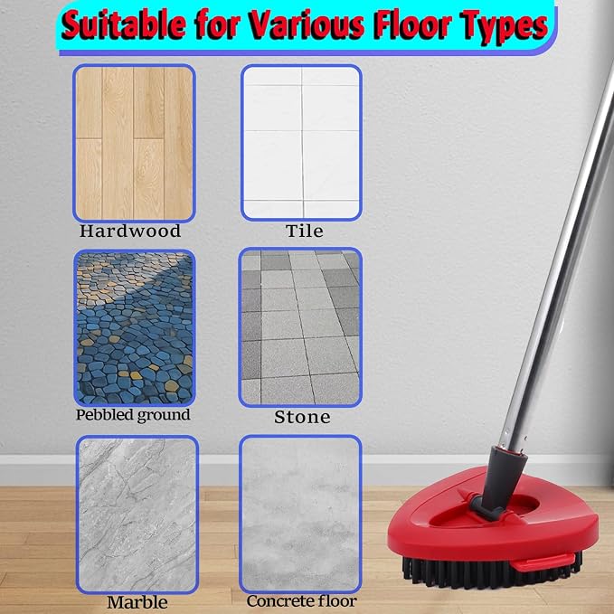 Spin Mop Scrub Brush Head Compatible with O Cedar EasyWring 1-Tank Spin Mop System, 2 Microfiber Scrubber Mop Head Refills & 1 Mop Base, Hard Bristle