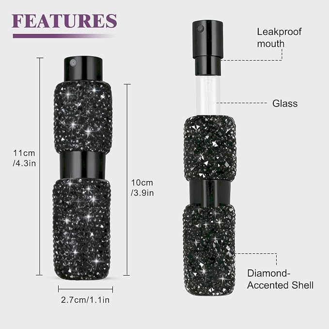 Portable 8ML Cologne Luxury Perfume Travel Refillable Bottle, Travel Size Perfume Refill Atomizer Bottle,Mini Spray Bottle Empty for Refill(Black 2PCS)