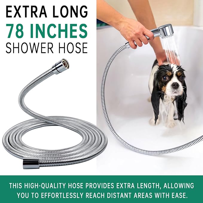 High Pressure3 Mode Dog Shower Attachment with ON/OFF Switch | 3 Spray Modes, With ON/OFF Switch, Extra Long Hose, Easy to Install, No-Drill Hook Mount