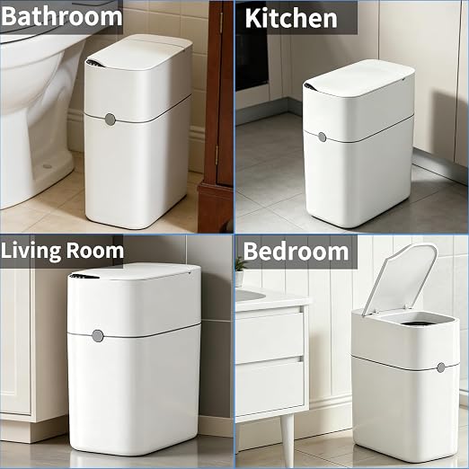 Motion Sensor Bathroom Trash Can, Automatic Touchless Smart Garbage Bin with Lid, 3 Gallon Slim Small Bin with Auto Bag Adsorption for Kitchen, Bedroom, Office, Restroom,Living Room