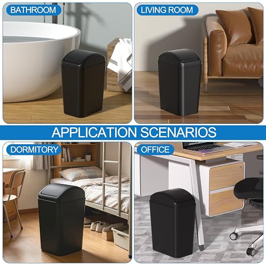 Farmoon 16 L/4 Gallon Slim Plastic Trash Can, Swing Lid Garbage Bin, Black