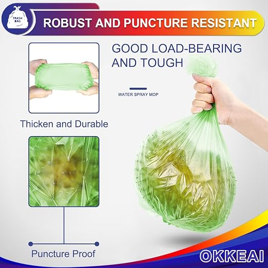 OKKEAI Small Trash Bags 3 Gallon, Green Bathroom Trash Bags, 100 Counts | Strong Garbage Bags, Ideal for Bedroom, Office and Indoor Waste Bins