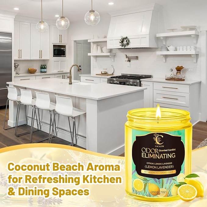 Odor Eliminating Candle, Soy Scented Candles, Lemon Lavender 7oz | Soy Wax Candles, 50Hr Burn, Eliminates 95% Of Pet, Food & Other Smells, Perfect for Living Rooms and Bedrooms, Gift Ready