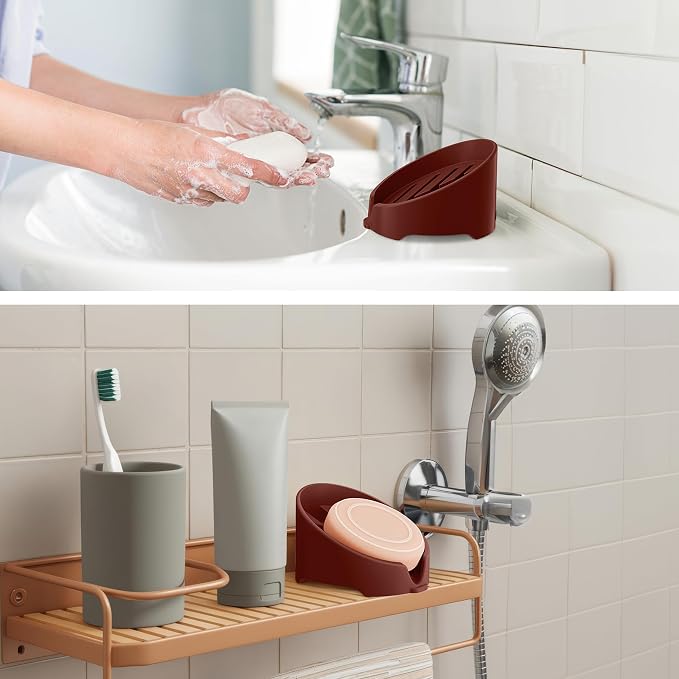 NiHome Silicone Sponge Holder for Kitchen Sink, Fits Scrub Daddy Mommy | Self-Draining Dispenser Organizer Tray, Sink Caddy Countertop Fits Soaps, Scrubber, Dishwasher Safe, Includes Brush