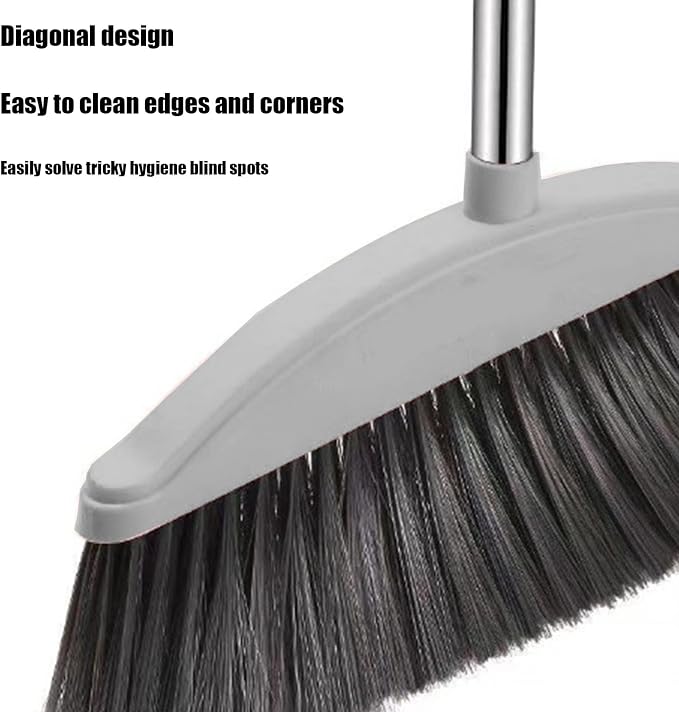 Broom and Dustpan Set for Home Indoor 180 Rotatable Broom with Dustpan Combo Set for Office Home Kitchen Lobby Floor Cleaning Broom Dustpan for Indoor & Outdoor Sweeping (Gray)
