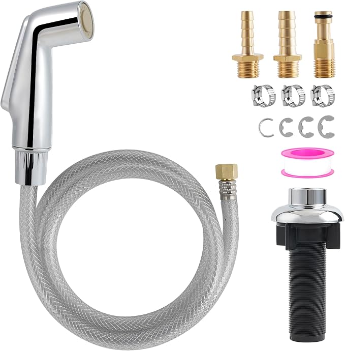 Universal Fit Kitchen Faucet Sprayer Attachment/Hose/Holder, Silver Chrome | Compatible with Moen/Delta Faucet Sprayer Replacement, Kitchen Sink Side Sprayer Head