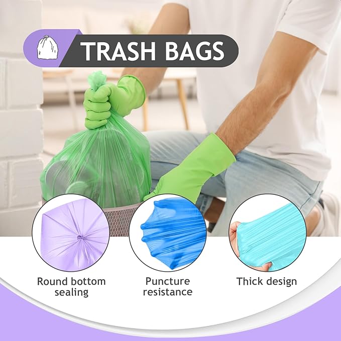 Teivio Small Colorful Clear Trash Bags 4 Gallon 200 Count Garbage Bags | Fit 12-15 Liters,3.5,3.8,4,4.5Gal,Multicolor Mini Plastic Waste Basket Bins Can Liners for Bathroom Office Car dog poop bags
