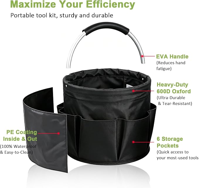 Cleaning Caddy with Handle 17L Cleaning Supplies Organizer Foldable Storage Basket Portable Cleaning Supply Caddy Bucket Bag 600D Oxford Fabric Household Carrier for Housekeeping Garden Bath