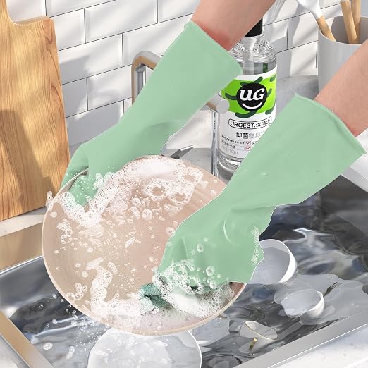 Rubber Kitchen Dishwashing Gloves - 3 Pairs Reusable Household Cleaning Gloves, Flexible and Durable & Non-slip Cleaning Gloves, Great for Kitchen, Bathroom, Laundry (Large, Pink+Blue+Grey)