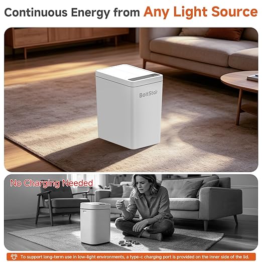 Solar Automatic Trash Can: 2 Pack 4 Gallon Motion Sensor Garbage Can, No Charging Required, Slim Smart Touchless Trash Bin with Lid for Bedroom, Living Room, Bathroom, Office, RV, White