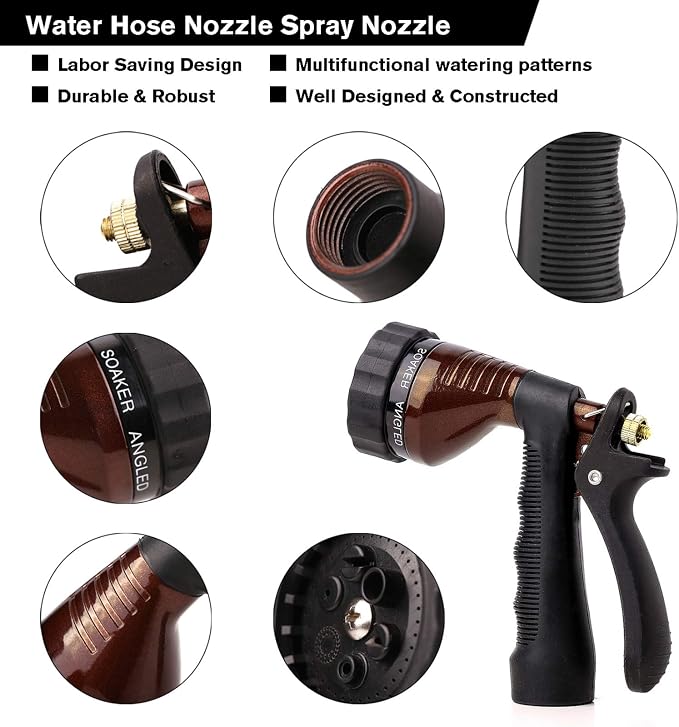 Water Hose Nozzle Spray Nozzle, Metal Garden Hose Nozzle with Adjustable Spray Patterns, Perfect for Watering Plants, Washing Cars