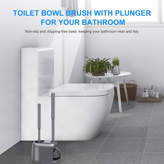 SetSail 3 Packs Toilet Brush and Plunger Set for Bathroom Cleaning, Gray | Semi-Hidden Toilet Plungers Heavy Duty Toilet Bowl Brush and Holder for Bathroom Toilet Plunger and Brush Set with holder