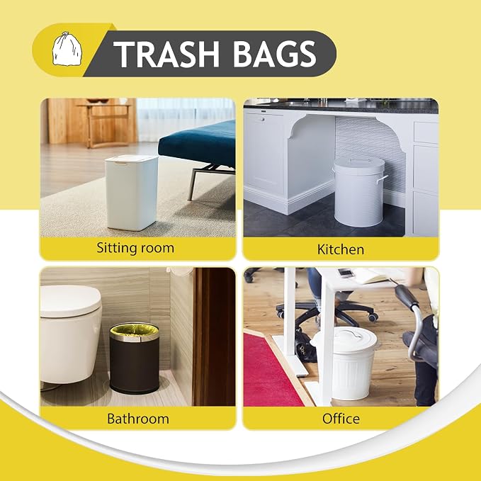 Teivio Small Yellow Trash Bags 4 Gallon 160 Count Kitchen Garbage Bags | Fit 12-15 Liters,3.5,3.8,4,4.5Gal,Multicolor Mini Plastic Waste Basket Bins Can Liners for Bathroom Office Car dog poop bags